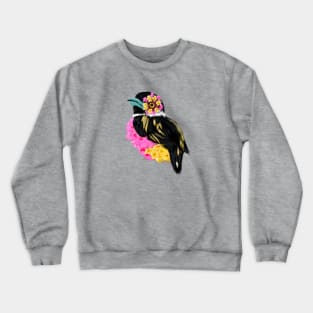 Black and Yellow Broadbill + Bandana Pink Lantana Crewneck Sweatshirt